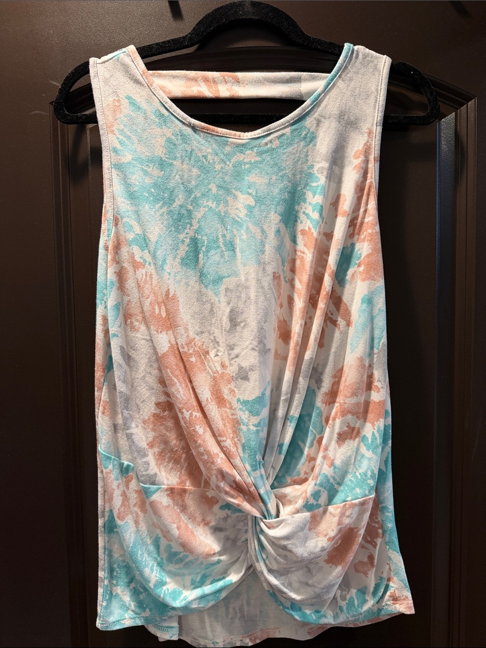Women’s Twist-Front Tank Top - Aqua & Peach Tie-Dye